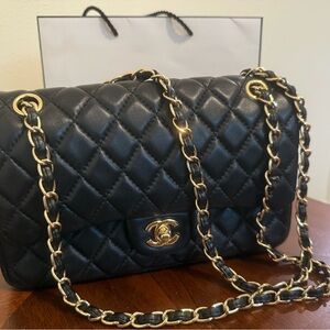 Black Shoulder Bag with Gold Chain